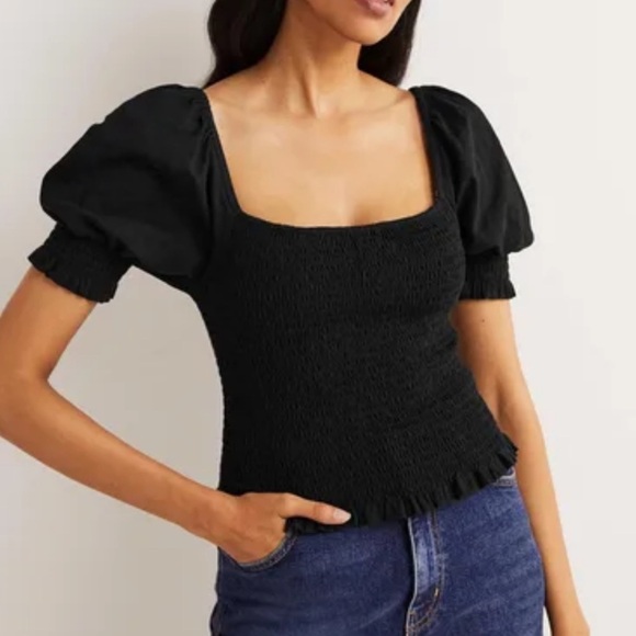 NEW Boden Puff Short Sleeve Square Neck black pullover semi fitted top blouse 8 - Picture 1 of 11